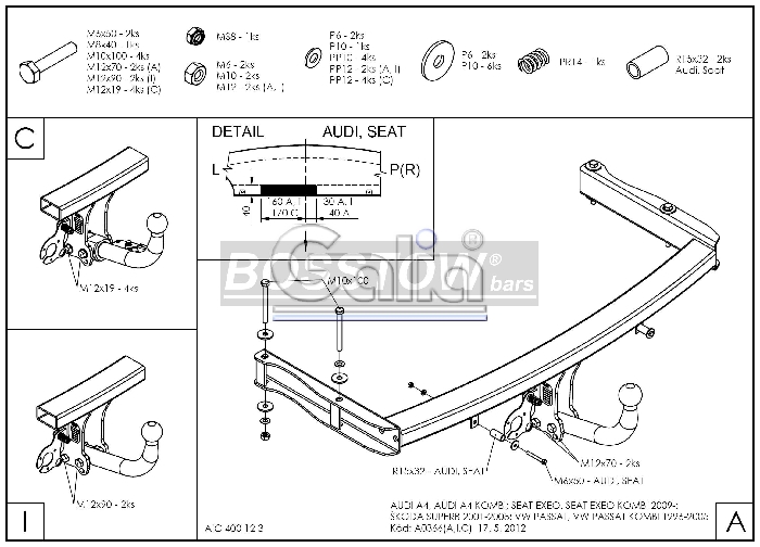 Anhängerkupplung für Audi-A4 Limousine Quattro, Baureihe 2000-2004 starr