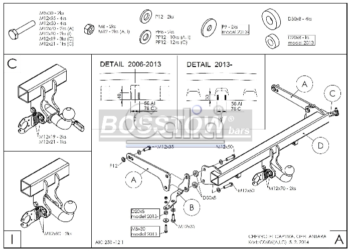 Anhängerkupplung für Chevrolet-Captiva Fzg. ohne Elektrosatz Vorbereitung, Baureihe 2013- starr