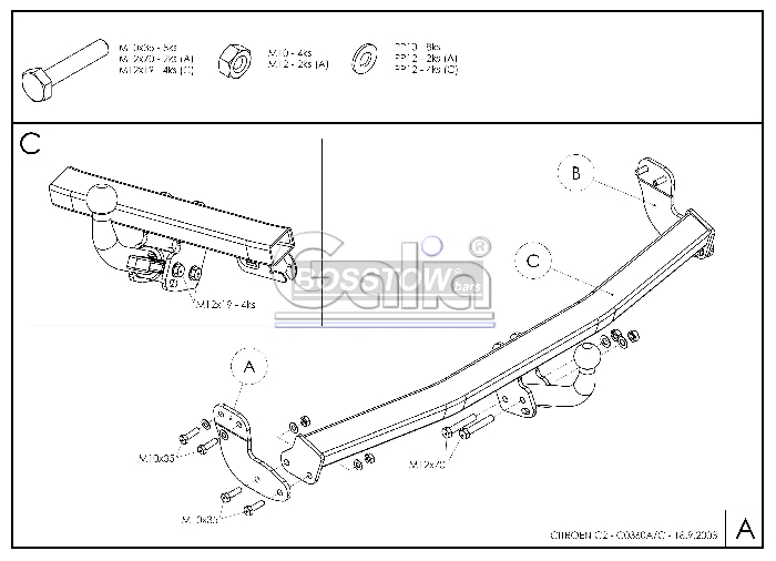 Anhängerkupplung für Citroen-C2, Baureihe 2003-2005 starr