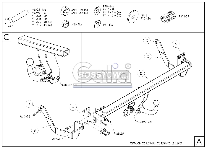 Anhängerkupplung für Citroen-C5 Kombi, Baureihe 2008-2014 starr