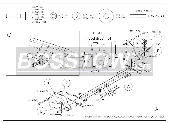 Anhängerkupplung für Citroen-Jumper Pritsche, 2WD, Radstand: 3000mm, 3450mm, Baureihe 2006- starr