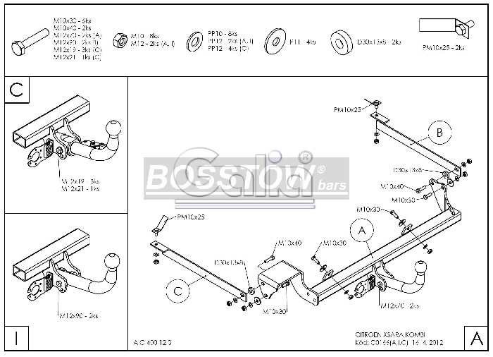 Anhängerkupplung für Citroen-Xsara Kombi, Baureihe 1998-2000 starr