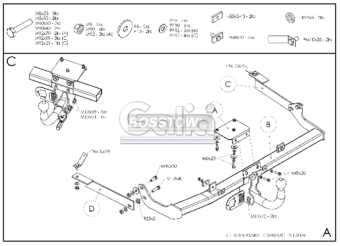 Anhängerkupplung für Citroen-Xsara 3 u. 5 türig, Baureihe 2000- starr