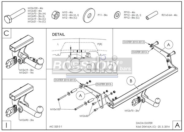 Anhängerkupplung für Dacia-Duster SUV 2WD und 4WD, Baureihe 2013-2017 starr