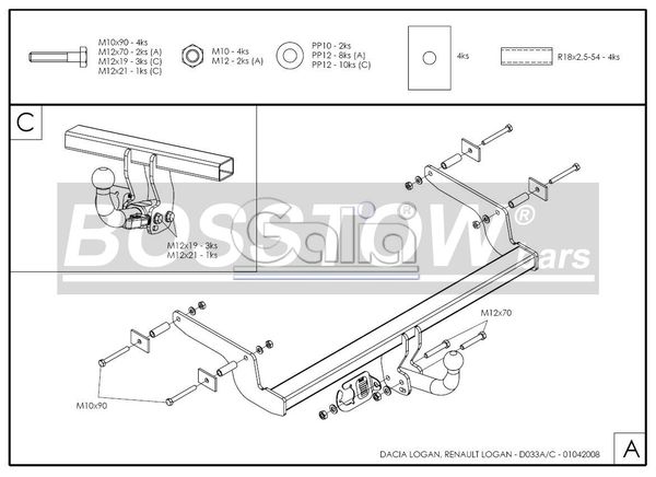 Anhängerkupplung für Dacia-Logan Limousine, Baureihe 2008-2012 starr