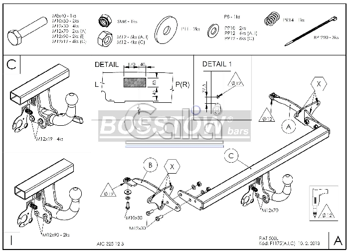 Anhängerkupplung für Fiat-500 L, Baureihe 2012-2017 starr