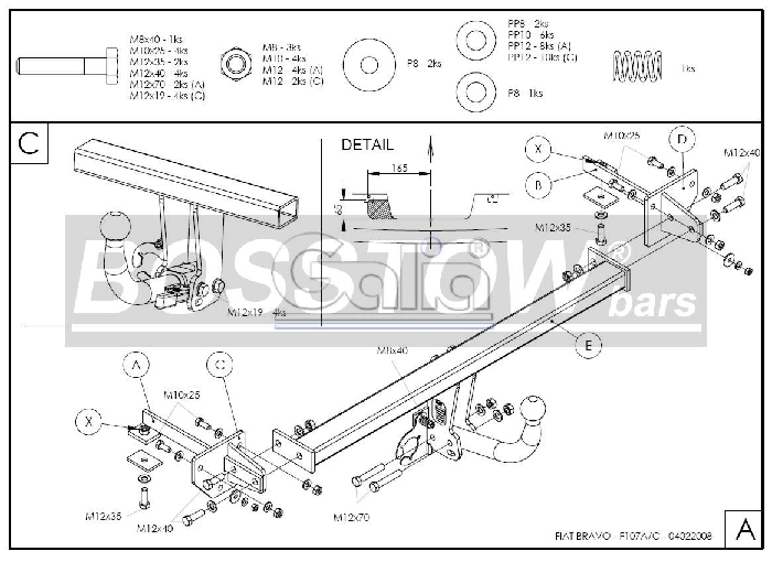 Anhängerkupplung für Fiat-Bravo 5-türig, Baureihe 2007- starr