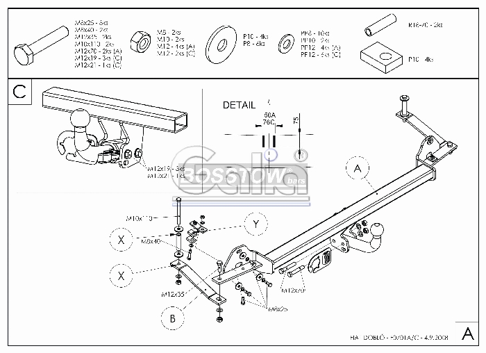 Anhängerkupplung für Fiat-Doblo 223, Baureihe 2005-2010 starr