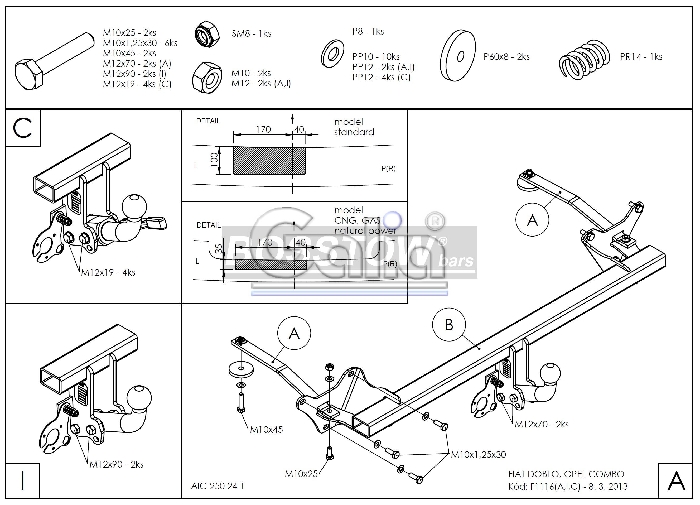 Anhängerkupplung für Fiat-Doblo Cargo 263 Maxi, Baureihe 2010-2022 starr