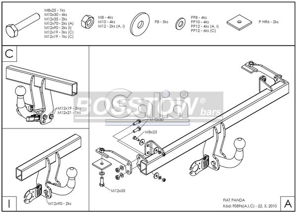 Anhängerkupplung für Fiat-Panda 4X4, nicht Gasantrieb, Baureihe 2003-2011 starr