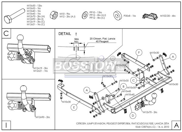 Anhängerkupplung für Fiat-Scudo Kasten/ Bus/ Kombi, Baureihe 1995-2002 starr