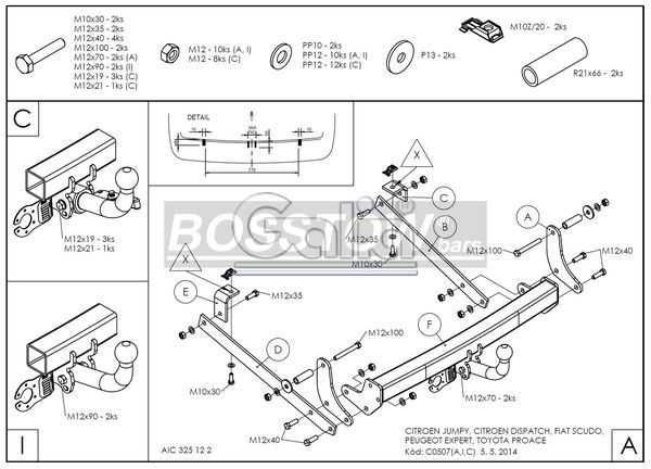 Anhängerkupplung für Fiat-Scudo Kasten/ Bus/ Kombi, Baureihe 2007-2016 starr