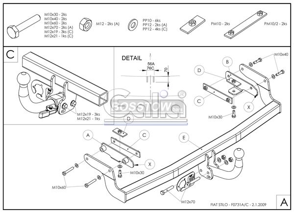 Anhängerkupplung für Fiat-Stilo Fließheck, Baureihe 2001-2004 starr