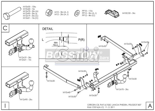 Anhängerkupplung für Fiat-Ulysse, Baureihe 2002-2005 starr