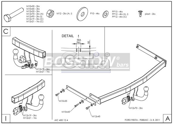 Anhängerkupplung für Ford-Fiesta Fließheck, VI, nicht Fzg. mit Parktronic, Baureihe 2005-2008 starr