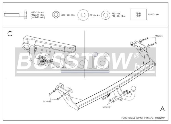 Anhängerkupplung für Ford-Focus Kombi, spez. mit Niveauregulierung, Baureihe 1998-2003 starr