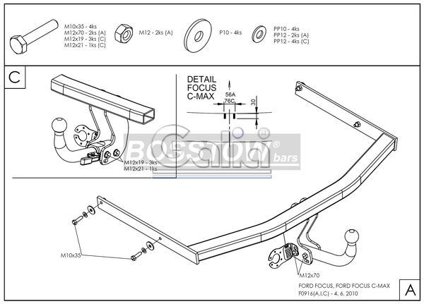 Anhängerkupplung für Ford-Focus Fließheck, nicht ST 225, RS, Baureihe 2004-2008 starr