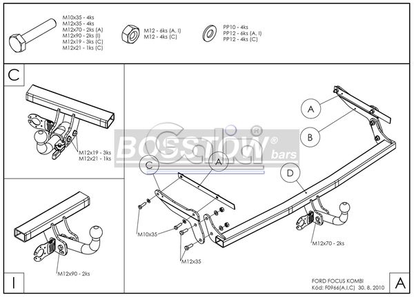 Anhängerkupplung für Ford-Focus Kombi, nicht RS, Baureihe 2008-2011 starr