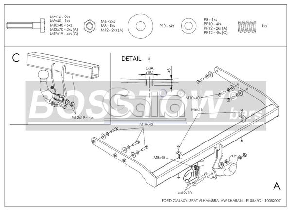 Anhängerkupplung für Ford-Galaxy Van, incl. 4x4, für Fzg. mit Parktronic, Baureihe 1995-1997 starr