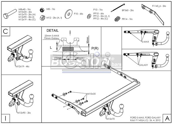 Anhängerkupplung für Ford-Galaxy Fzg. mit Niveauregulierung, Baureihe 2006-2008 starr