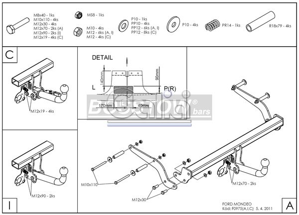 Anhängerkupplung für Ford-Mondeo Fließheck Lim 4x4, nicht RS,ST, nicht Titanium, Baureihe 2000-2007 starr