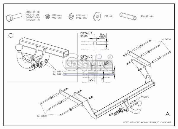 Anhängerkupplung für Ford-Mondeo Turnier, nur 4x4, nicht RS,ST, Baureihe 1993-1997 starr