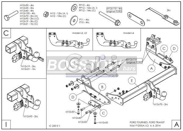 Anhängerkupplung für Ford-Transit Bus, Kastenwagen 2, 9- 4,6 t Gesamtgewicht, Baureihe 2014-2016 starr