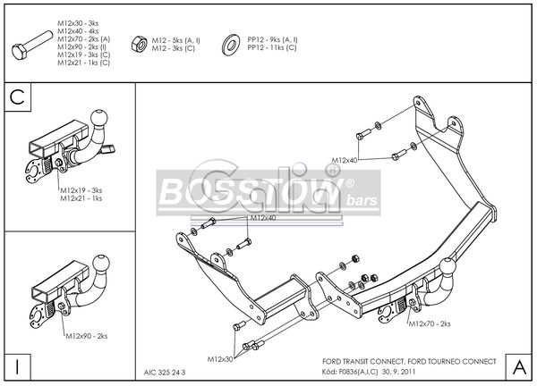 Anhängerkupplung für Ford-Tourneo Connect langer u. kurzer Radstand, Baureihe 2002-2013 starr