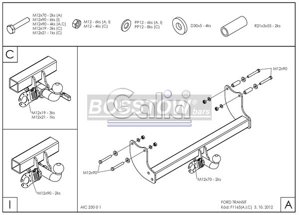 Anhängerkupplung für Ford-Transit Pritsche, Baureihe 2000-2006 starr