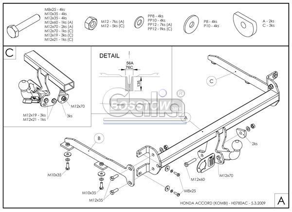 Anhängerkupplung für Honda-Accord Kombi (CW1/2/3), Baureihe 2008- starr