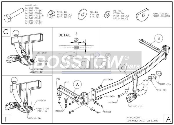 Anhängerkupplung für Honda-Civic 5-türig, Fließh., Baureihe 2006-2011 starr