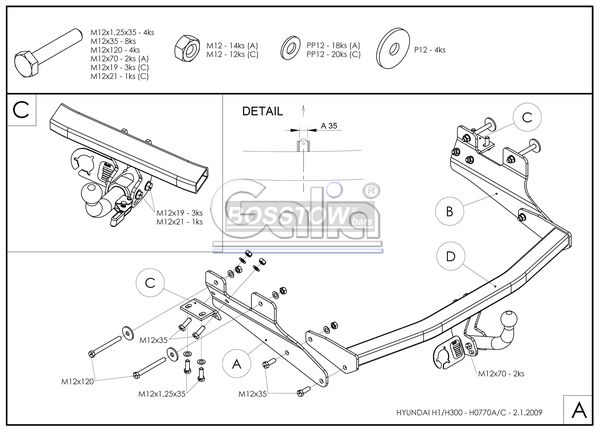 Anhängerkupplung für Hyundai-H-1, und Starex (TQ) Kastenwagen mit Doppelflügeltür, Baureihe 2007- starr