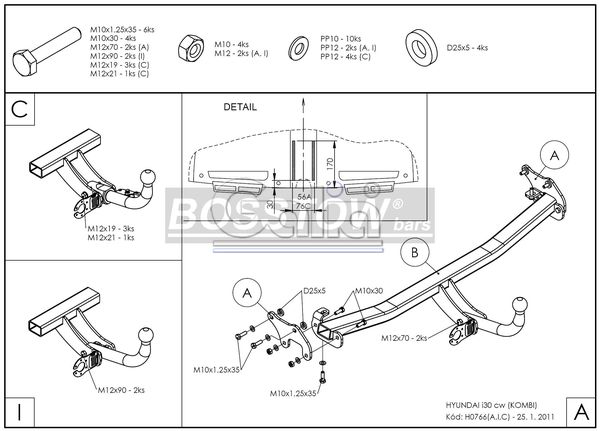 Anhängerkupplung für Hyundai-I30 Kombi, Baureihe 2010-2011 starr