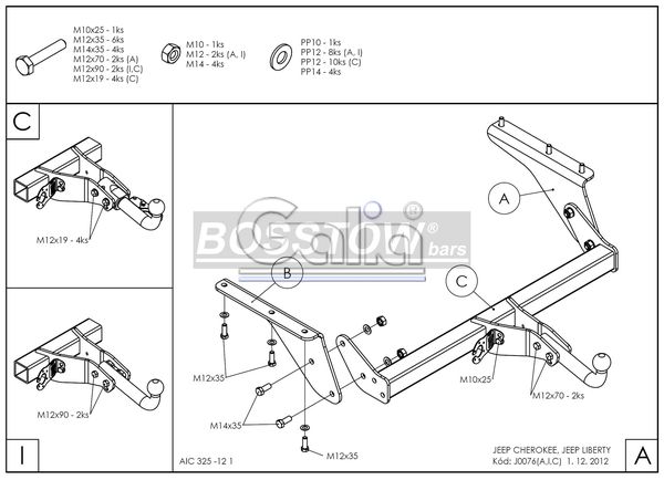 Anhängerkupplung für Jeep-Cherokee KJ, Baureihe 2001-2008 starr