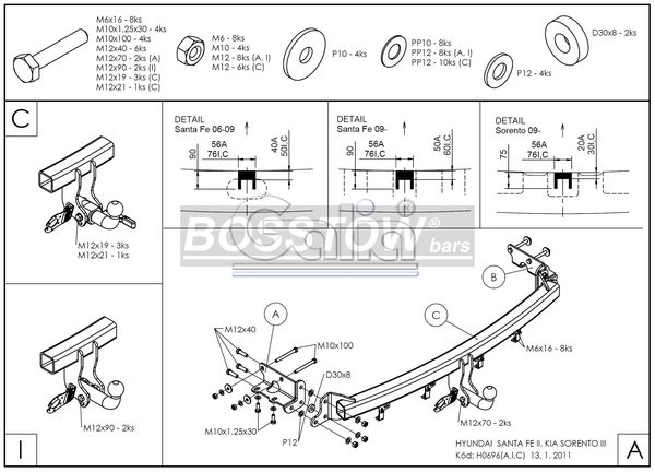 Anhängerkupplung für Kia-Sorento XM, Baureihe 2009-2012 starr