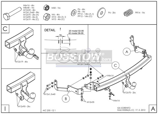 Anhängerkupplung für Kia-Sorento JC, Baureihe 2006-2009 starr