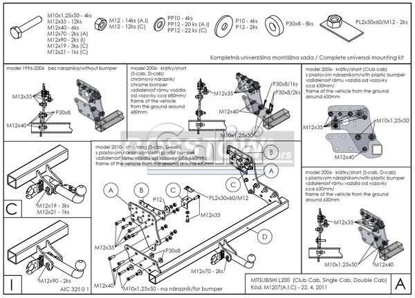 Anhängerkupplung für Mitsubishi-L200 2WD, Baureihe 1996-2002 starr