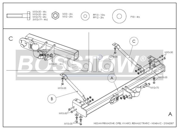 Anhängerkupplung für Nissan-Primastar, Baureihe 2006-2008 starr