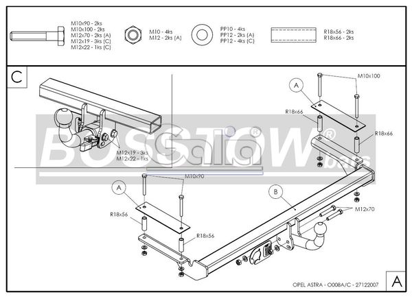 Anhängerkupplung für Opel-Astra G, Stufenheck, Baureihe 2000-2004 starr