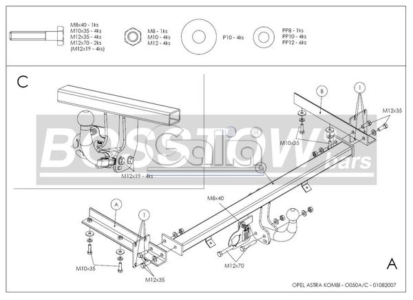 Anhängerkupplung für Opel-Astra H, Kombi, Fzg. mit REC, Baureihe 2005- starr