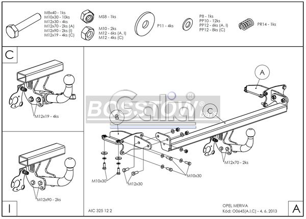 Anhängerkupplung für Opel-Meriva B, Minivan, nicht für Kfz. mit Fahrradträgersystem Flex-Fix, Baureihe 2014- starr