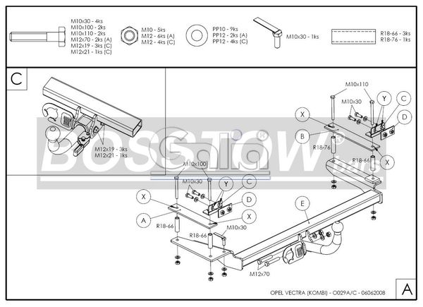 Anhängerkupplung für Opel-Vectra B, Fließheck, nicht V6, Baureihe 1995-1998 starr