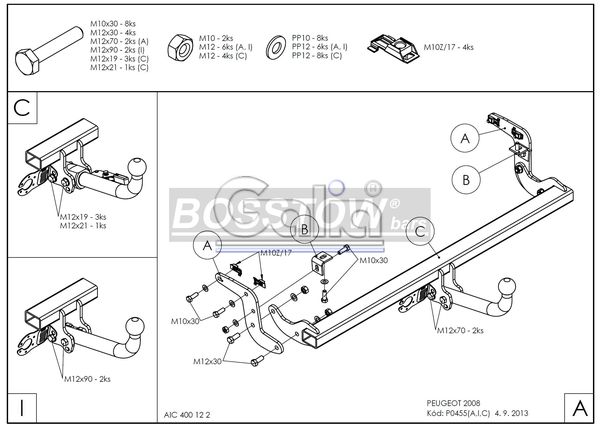 Anhängerkupplung für Peugeot-2008 I, Baureihe 2013-2019 starr