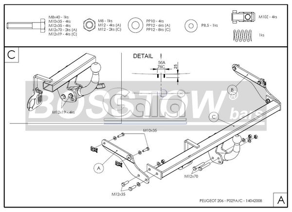 Anhängerkupplung für Peugeot-206+ Base, Baureihe 2009- starr