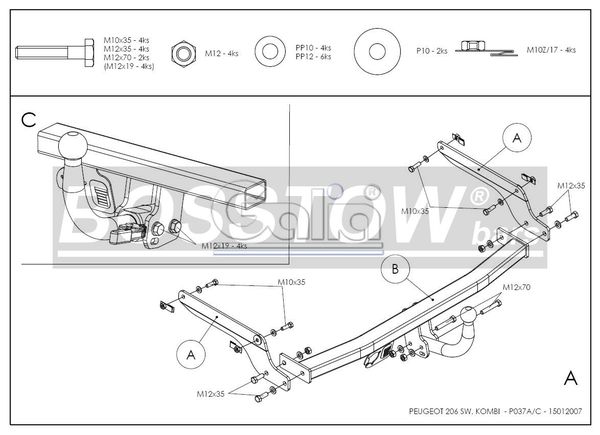 Anhängerkupplung für Peugeot-206 Kombi, Baureihe 2002- starr