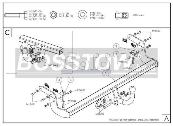 Anhängerkupplung für Peugeot-207 SW- Kombi, nicht Outdoor, Baureihe 2007- starr