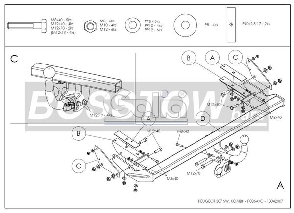 Anhängerkupplung für Peugeot-307 Kombi, inkl. 7-Sitzer, Baureihe 2002-2005 starr