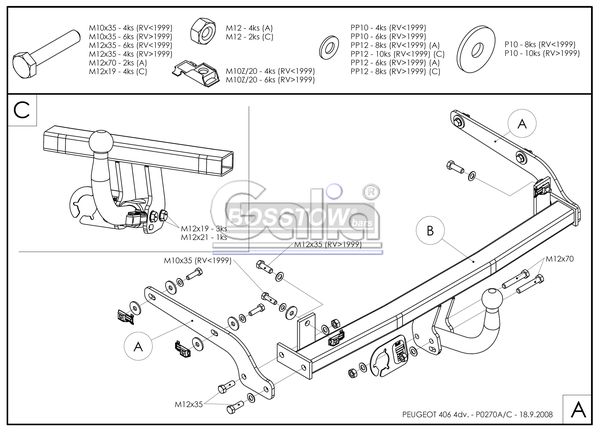 Anhängerkupplung für Peugeot-406 Limousine, Baureihe 1999-2004 starr