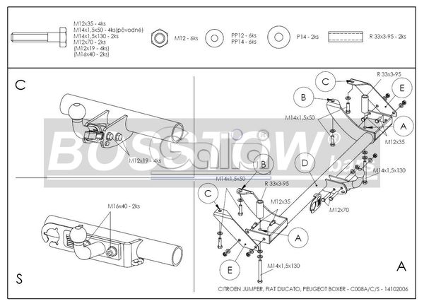 Anhängerkupplung für Peugeot-Boxer Kasten/ Bus/ Kombi 4 WD, Baureihe 1994-2002 starr