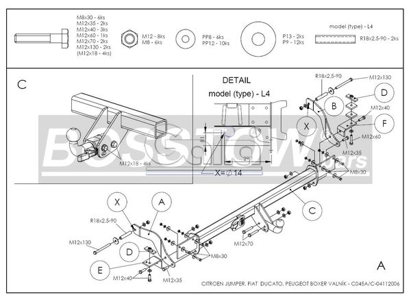 Anhängerkupplung für Peugeot-Boxer Pritsche, 2 WD, Radstand: 4035mm, Baureihe 2006- starr